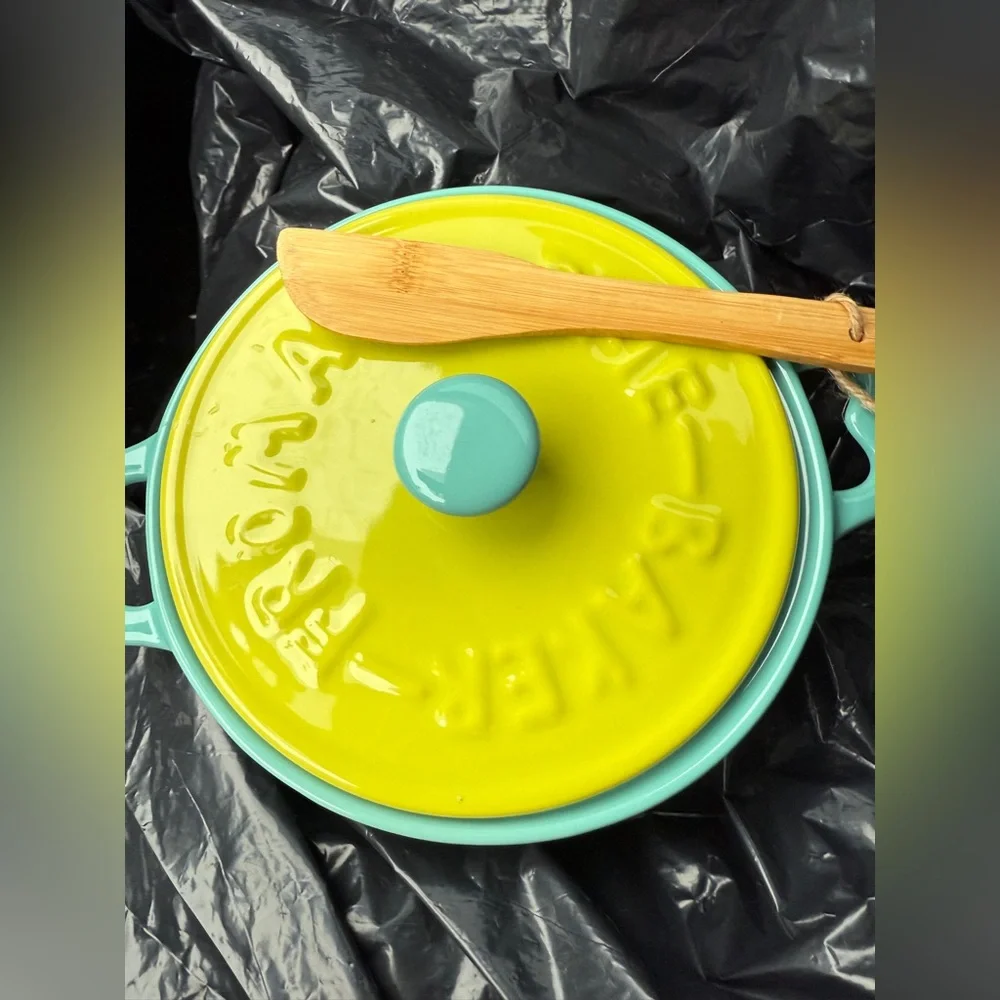 Vibrant Yellow and Blue Cheese Baker
